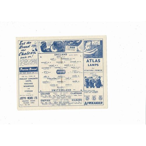 1946 England v Switzerland Football Programme @ Chelsea