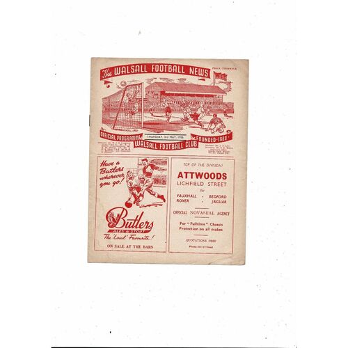 1955/56 Walsall v Brentford Football Programme