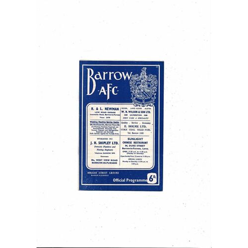 1965/66 Barrow v Doncaster Rovers Football Programme