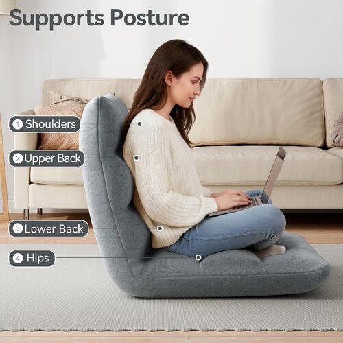 mcc direct Adjustable Floor Chair, Multi-Position Folding Sofa Chair with Back Support, Comfortable Floor Seating for Reading, Gaming, Meditation & Relaxing, Living Room or Bedroom