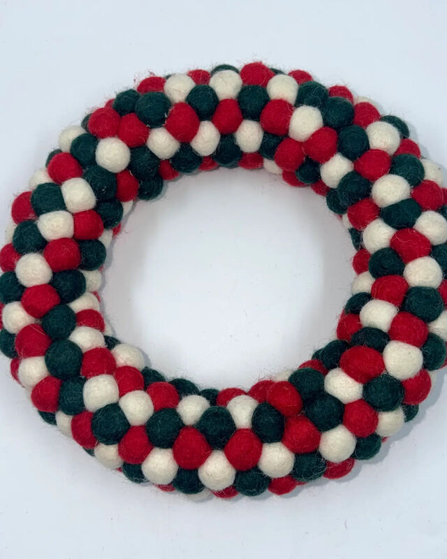 Colourful Felt Ball Wreath – Handmade Wool Felt Door Décor