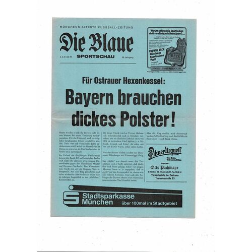 Bayern Munich v Banik Ostrau Champions League Programme Die Blaue 1980/81