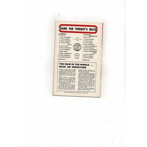 Liverpool v Eintracht Frankfurt UEFA Cup Football Programme 1972/73 + League Review