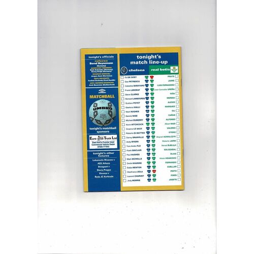 Chelsea v Real Betis European Cup Winners Cup Football Programme 1997/98