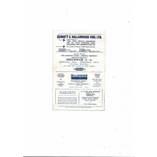 1959/60 Sheffield Wednesday v Leeds United Football Programme