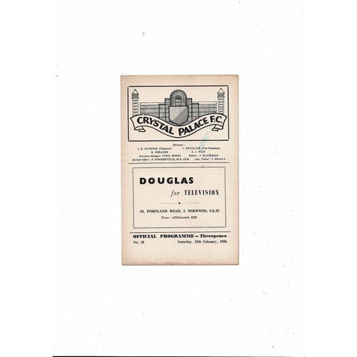 1955/56 Crystal Palace v Brentford Football Programme
