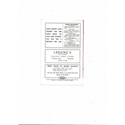 Doncaster & Stockport v Select X1 J Nibloe Friendly Football Programme 1964/65