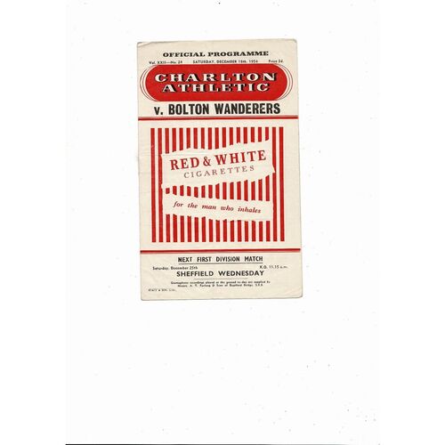 1954/55 Charlton Athletic v Bolton Wanderers Football Programme