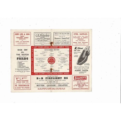 1958/59 Doncaster Rovers v Accrington Stanley Football Programme