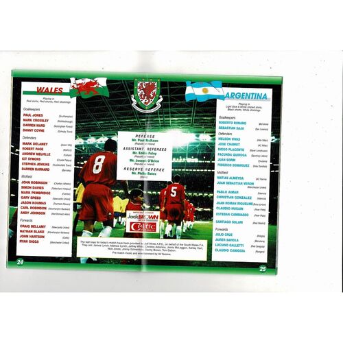 2002 Wales v Argentina International Football Programme