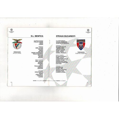 Benfica v Steaua Bucharest UEFA Champions League Football Programme 1994/95