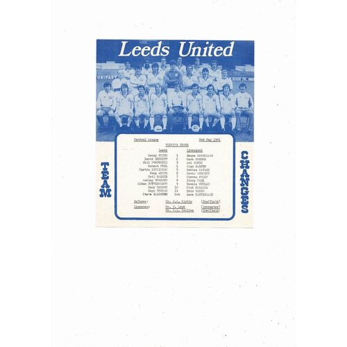 Leeds United v Liverpool Central League Football Programme 1980/81