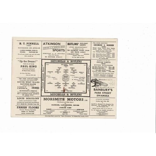 1952/53 Swansea v Notts County Football Programme