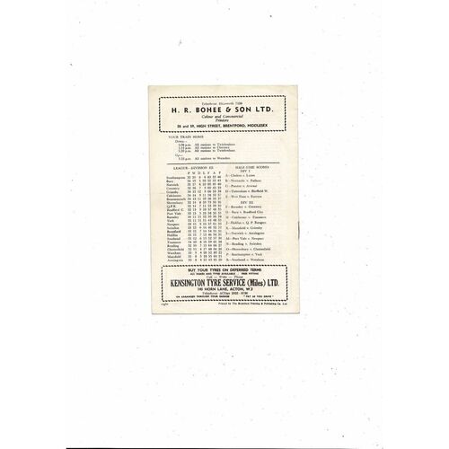 1959/60 Brentford v Bournemouth Football Programme