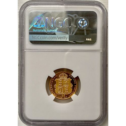Desirable 1887 proof Queen Victoria shield back gold half sovereign