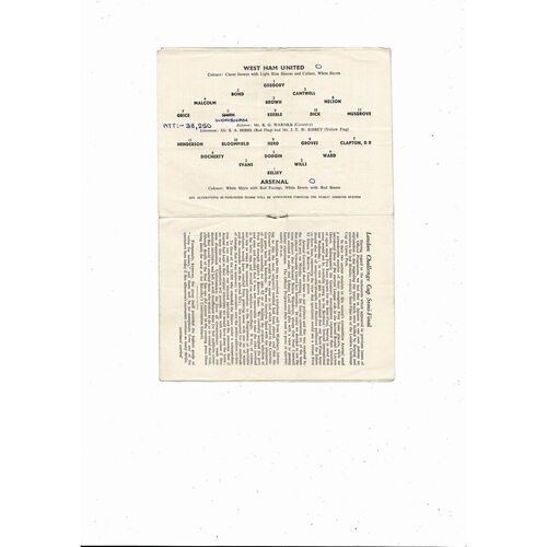1958/59 West Ham United v Arsenal Football Programme