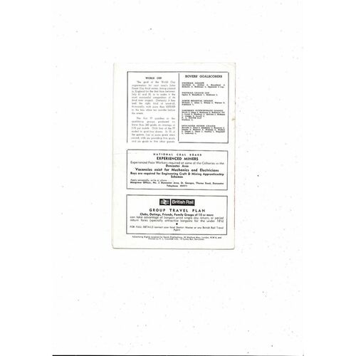 Doncaster Rovers v Nottingham Forest Friendly Football Programme 1965/66