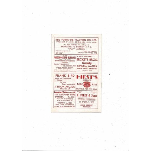 1960/61 Barnsley v Notts County Football Programme