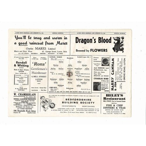 1955/56 Luton Town v Chelsea Football Programme