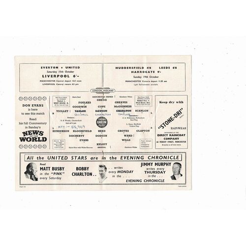 1958/59 Manchester United v Arsenal Football Programme