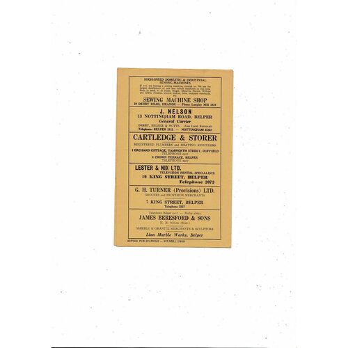 1962/63 Belper Town v Long Eaton Midland Counties League Football Programme