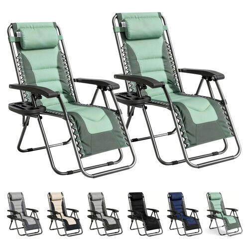 mcc direct Zero Gravity Chair Set of 2 – Padded Oxford Fabric Reclining & Folding Outdoor Garden Chairs with Cup Holder and Headrest Pillow –  OXFORD