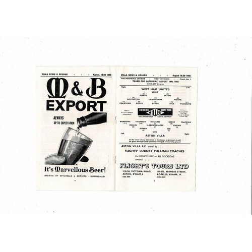 1962/63 Aston Villa v West Ham United & Tottenham Hotspur Double Football Programme