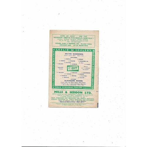 1959/60 Bolton Wanderers v Blackburn Rovers Football Programme