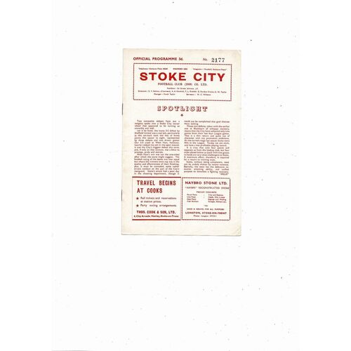 1957/58 Stoke City v Barnsley Football Programme