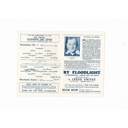 1957 Birmingham City v Manchester United FA Cup Semi Final Programme