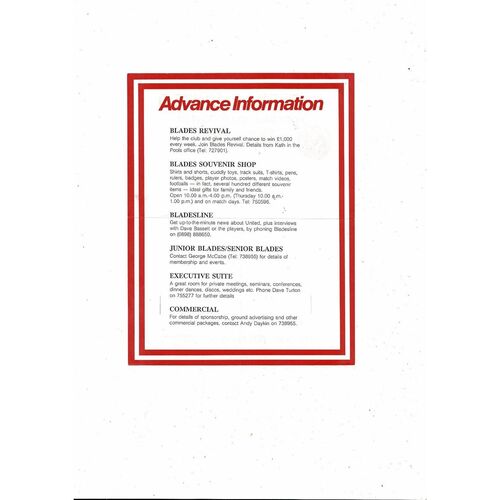 Sheffield United v Manchester City Central League Football Programme 1988/89