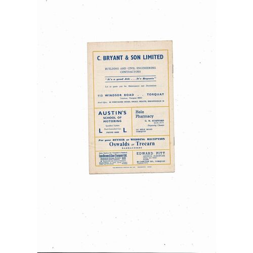 1958/59 Torquay United v Carlisle United Football Programme