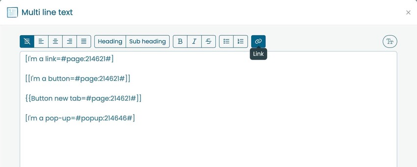 Screenshot showing the new link options in Webfactory's Website Editor