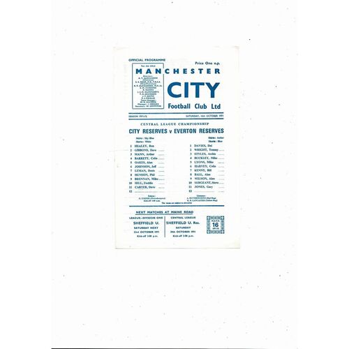 Manchester City v Everton Central League Football Programme 1971/72