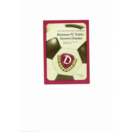 Dynamo Dresden v Bohemian European Cup Football Programme 1978/79