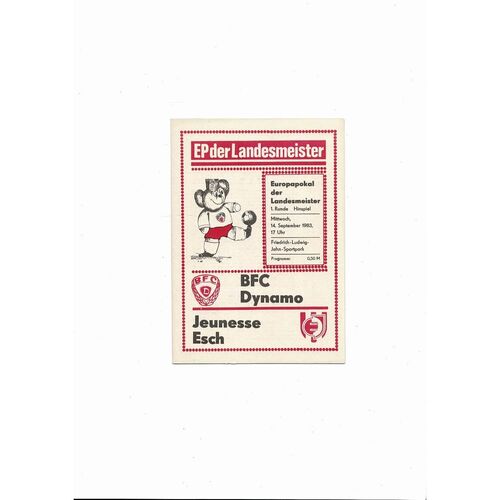 Dynamo Berlin v Jeuness Esch European Cup Football Programme 1983/84