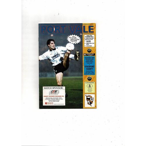 Port Vale v Stockport County Play Off Football Programme 1992/93