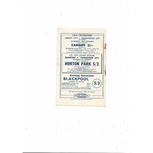 1953/54 Manchester City v Sunderland Football Programme