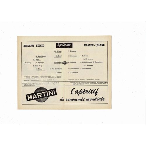 1957 Belgium v Iceland World Cup Qualifier Football Programme