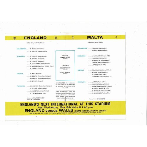 1971 England v Malta Football Programme
