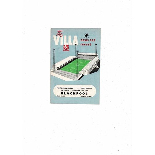 1963/64 Aston Villa v Blackpool Football Programme