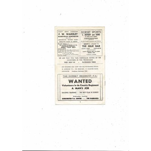 1963/64 Dorchester Town v Salisbury Western League Football Programme