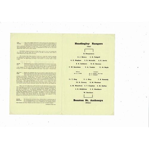 Headingley Rangers v Beeston St Anthonys Leeds Snr Cup Final 1965 @ Leeds Utd