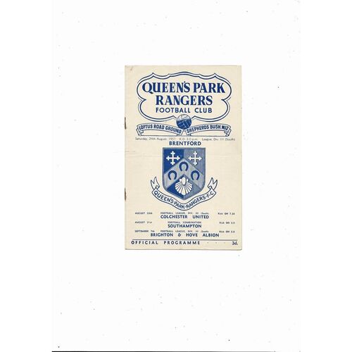 1957/58 Queens Park Rangers v Brentford Football Programme