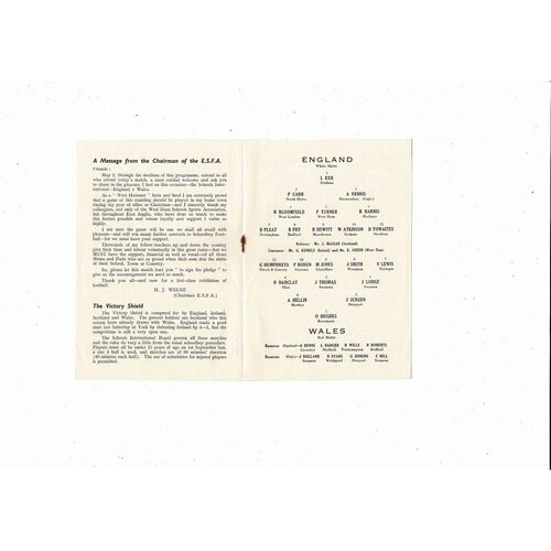 1960 England Boys v Wales Boys International Football Programme @ West Ham Utd