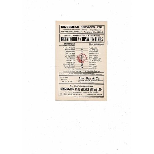 1972/73 Brentford v Bournemouth Football Programme