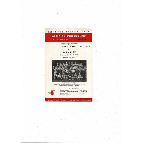1964/65 Brentford v Barnsley Football Programme