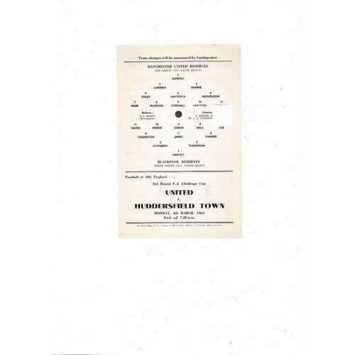 Manchester United v Blackpool Central League Football Programme 1962/63