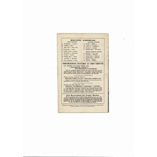 1957/58 Chelsea v Manchester United Football Programme