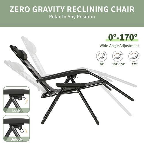 mcc direct Zero Gravity Reclining Chair Set of 2 – Folding Outdoor & Garden Chairs with Textilene Fabric, Cup Holder and Headrest Pillow – TEXTILENE